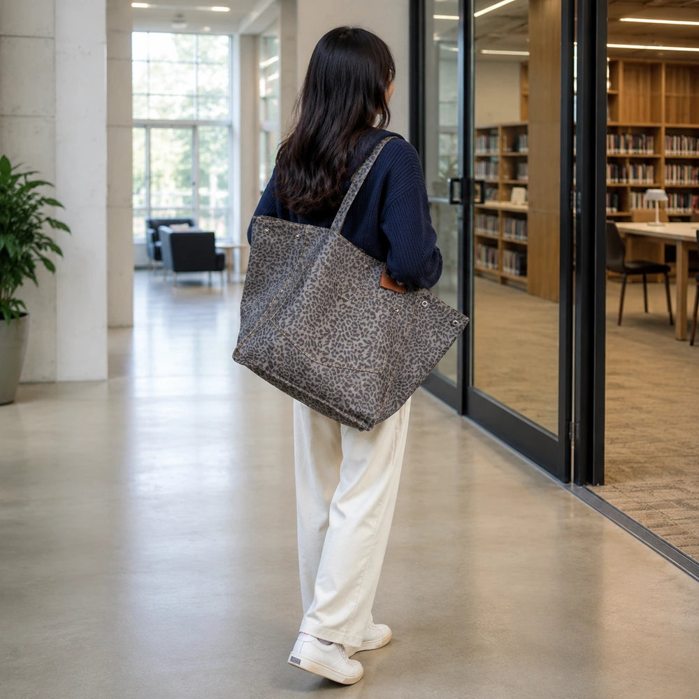 Grand tote bag léopard gris femme