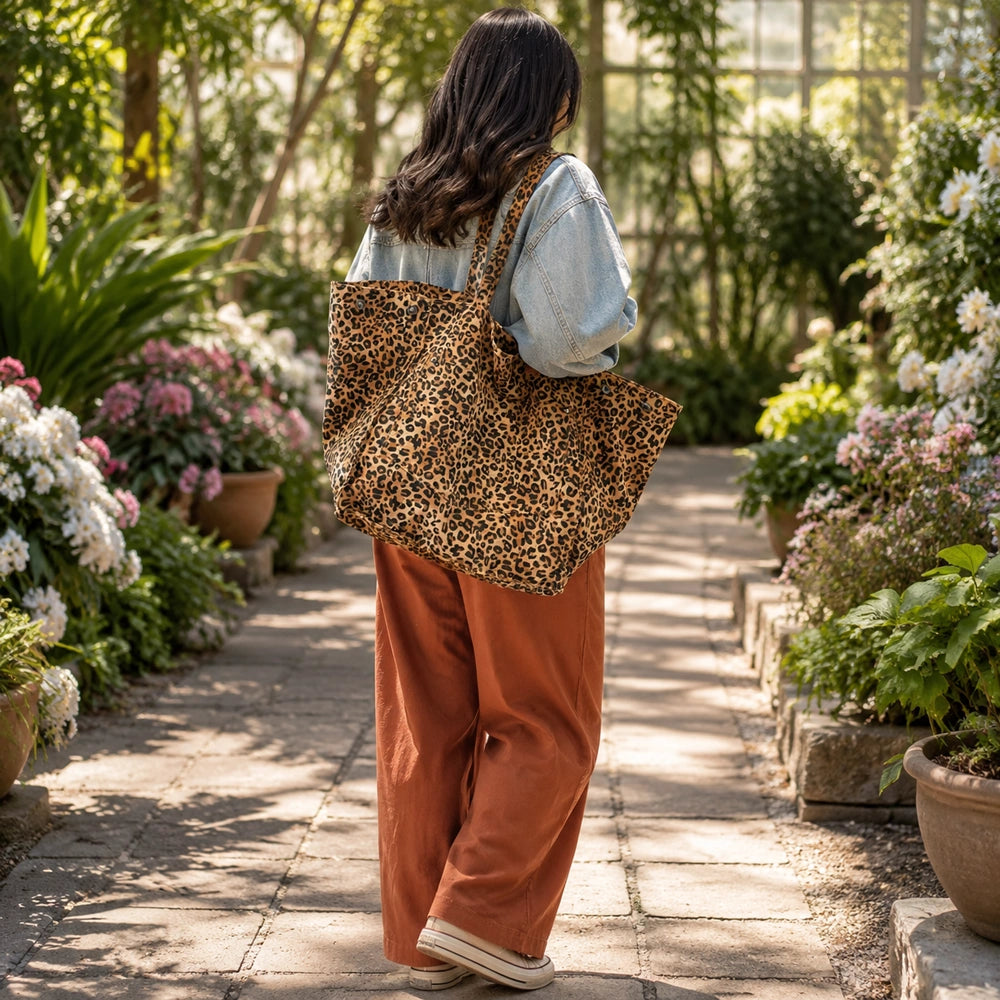 Grand tote bag léopard jardin femme