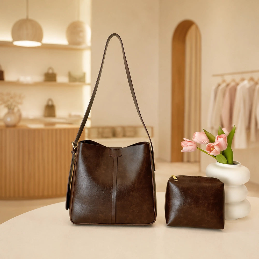 Sac cabas cuir rigide café