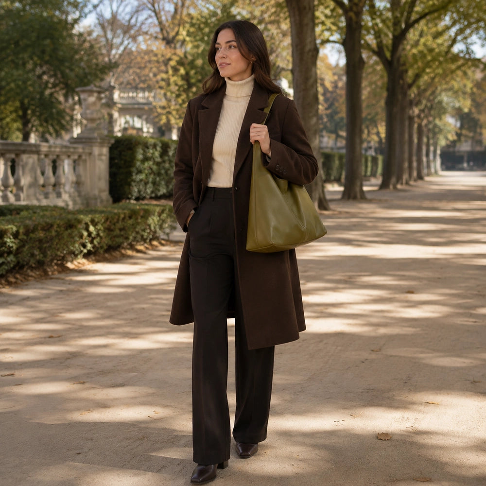 Sac cabas cuir vert et femme