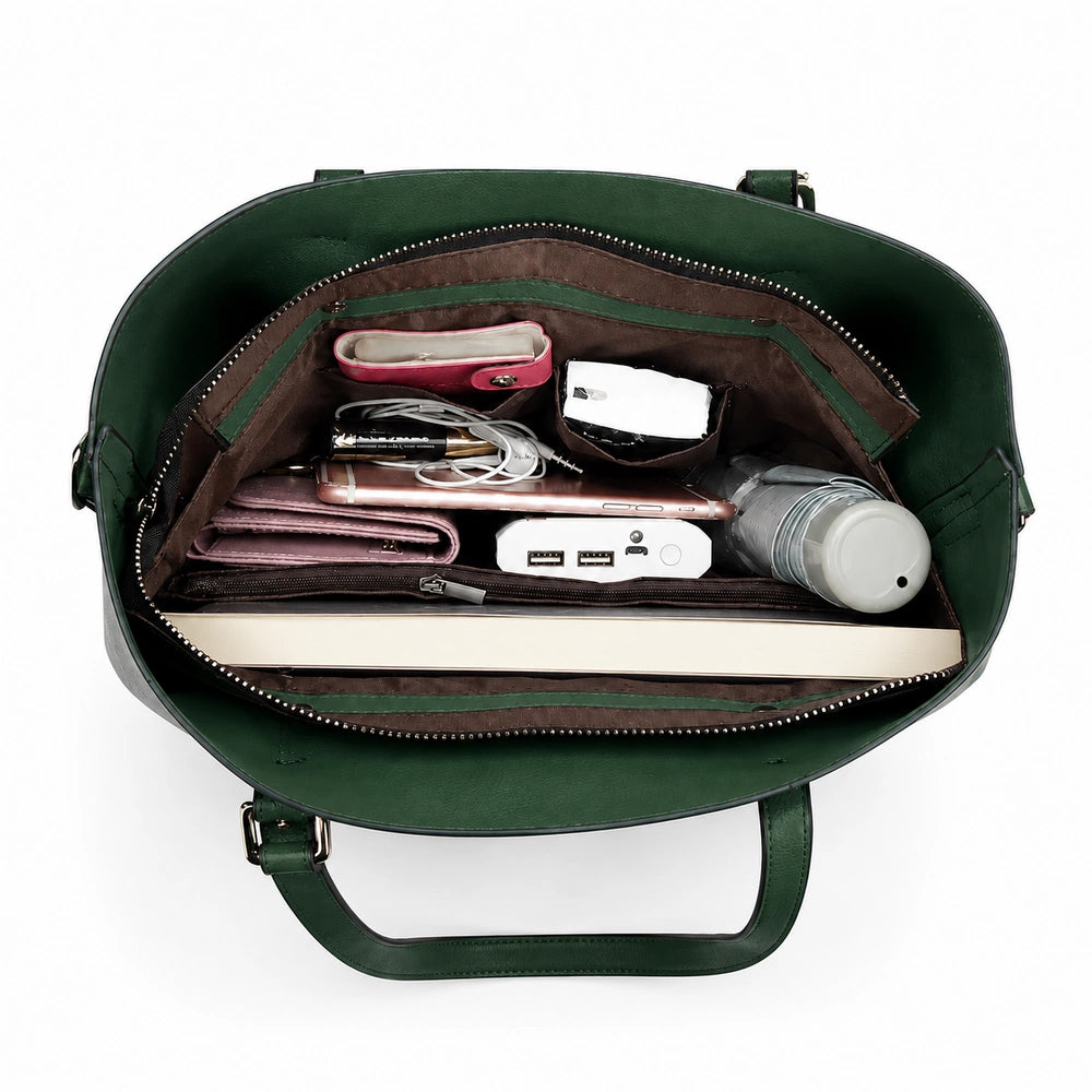 Sac cabas cuir vert ouvert