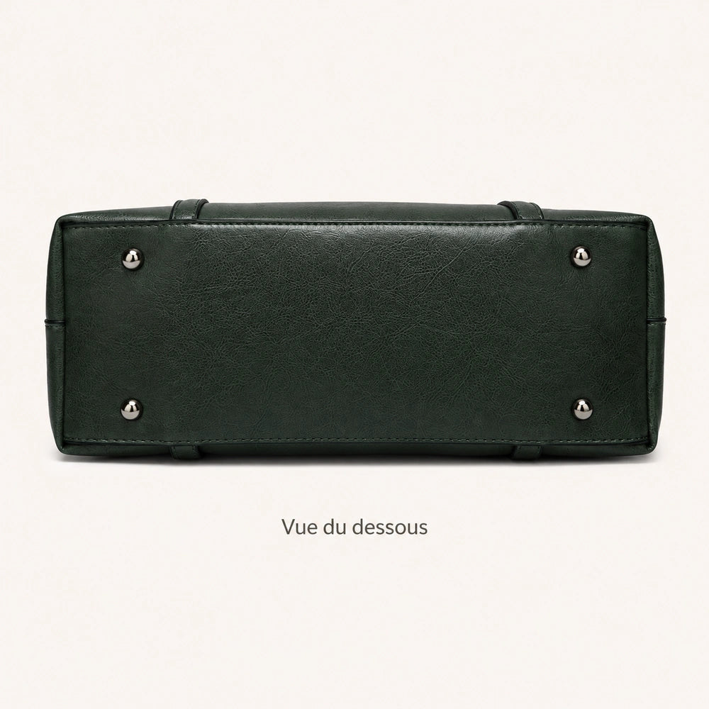 Sac cabas cuir vert dessous