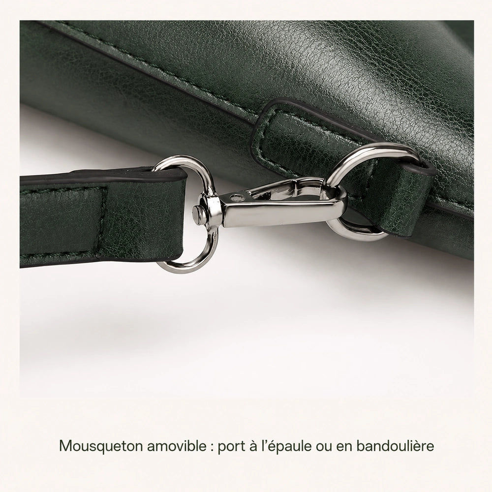 Sac cabas cuir vert mousqueton bandouillère