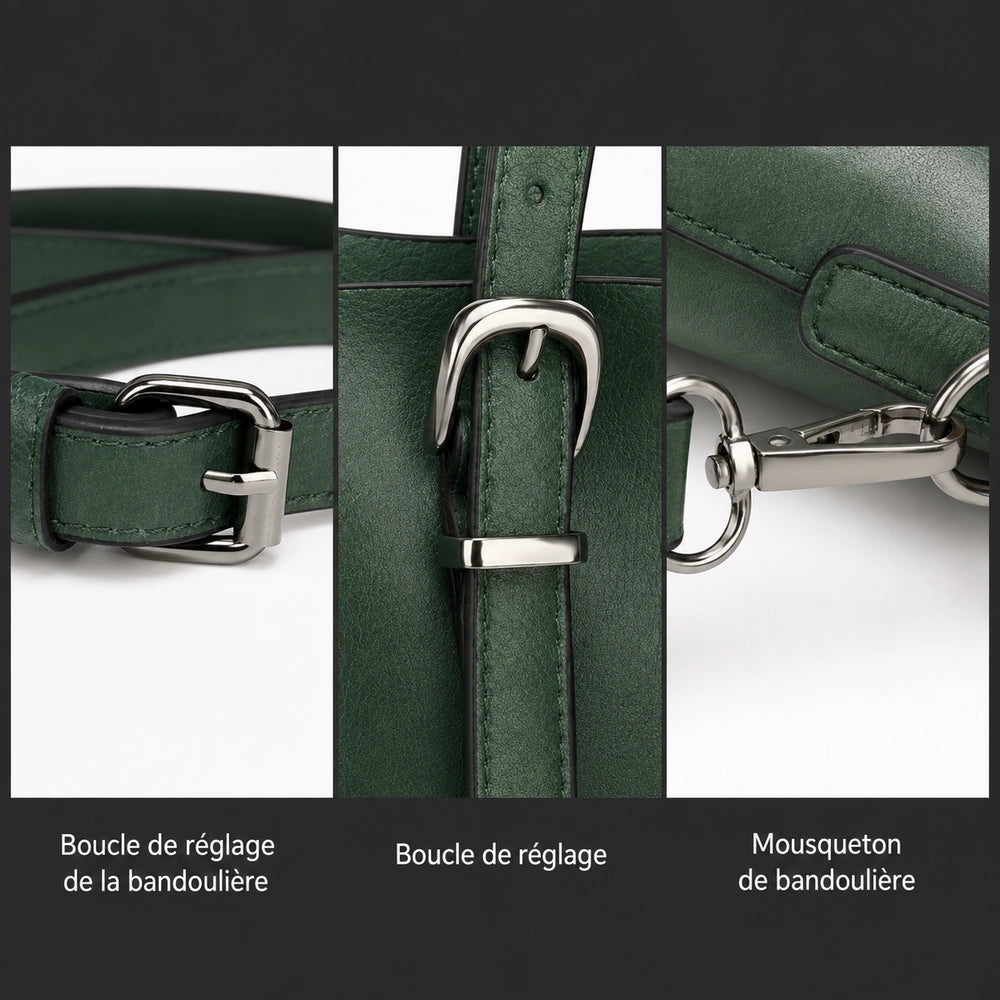 Sac cabas cuir vert détails
