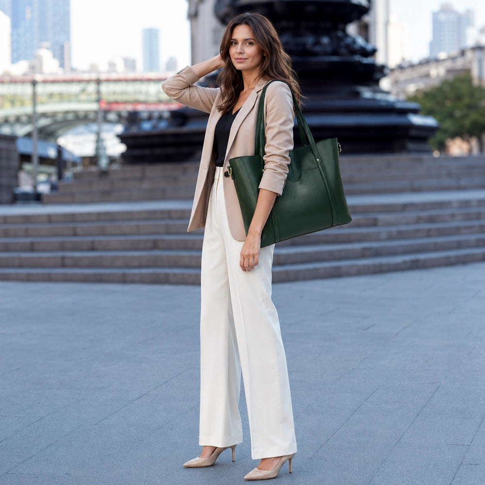 Sac cabas cuir vert femme