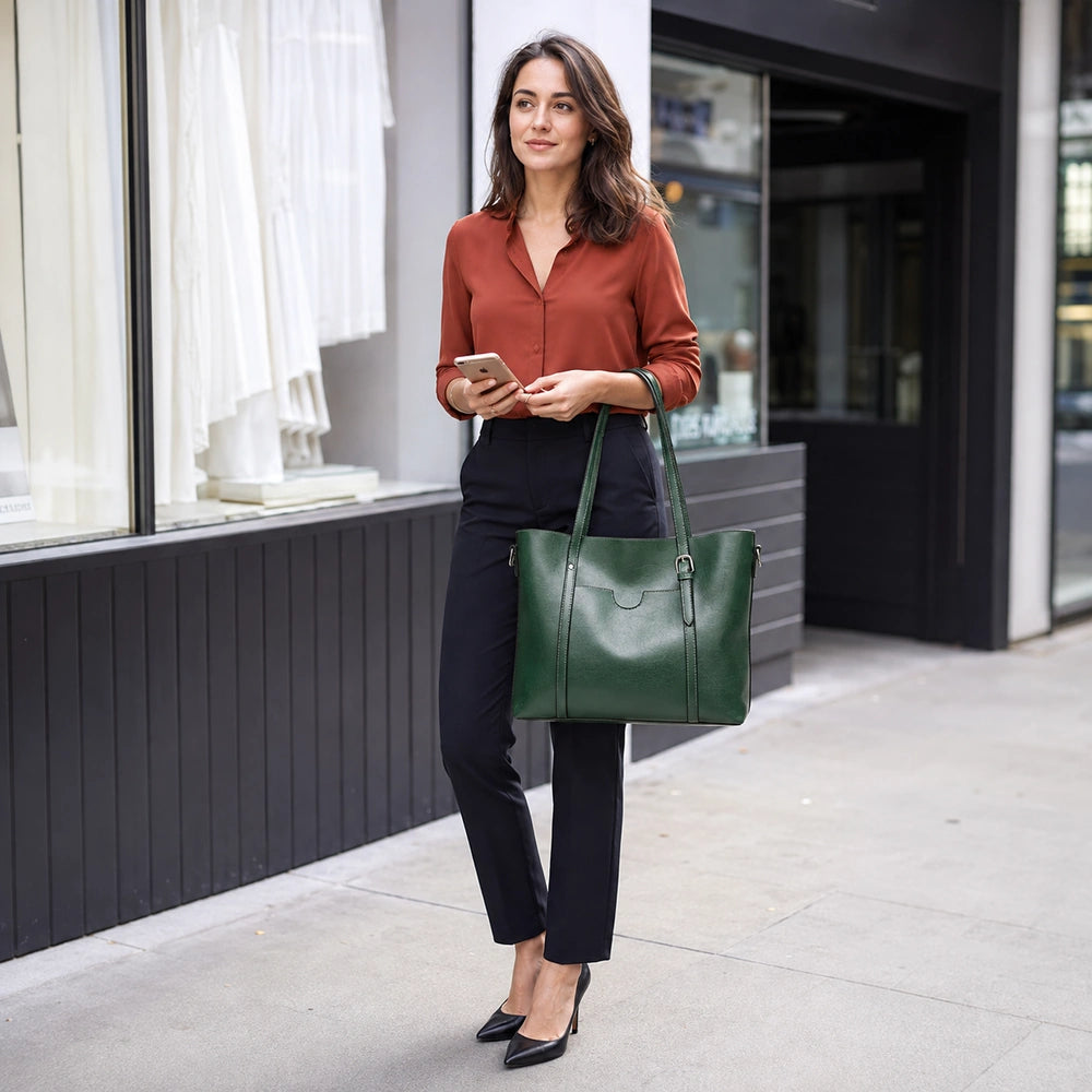 Sac cabas cuir vert femme ville