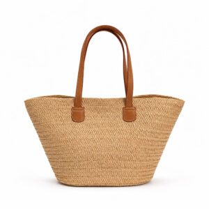 Sac cabas raphia et cuir