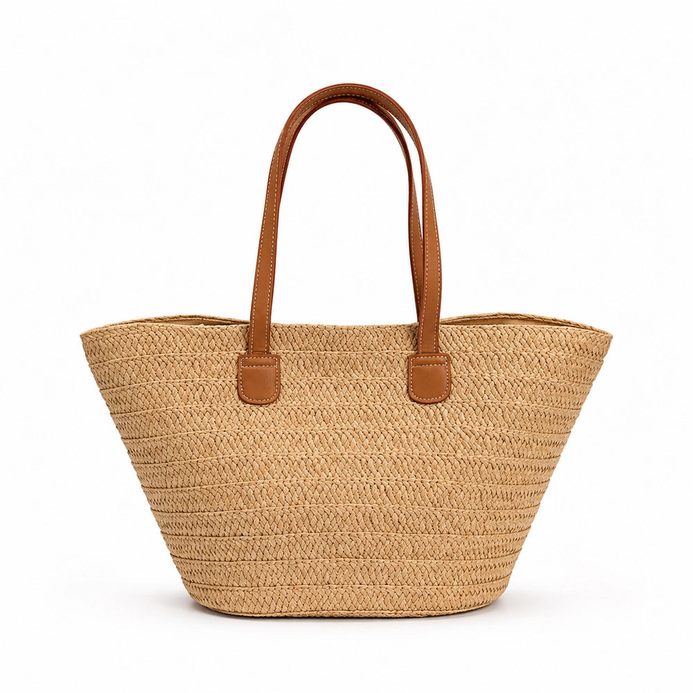 Sac cabas raphia et cuir