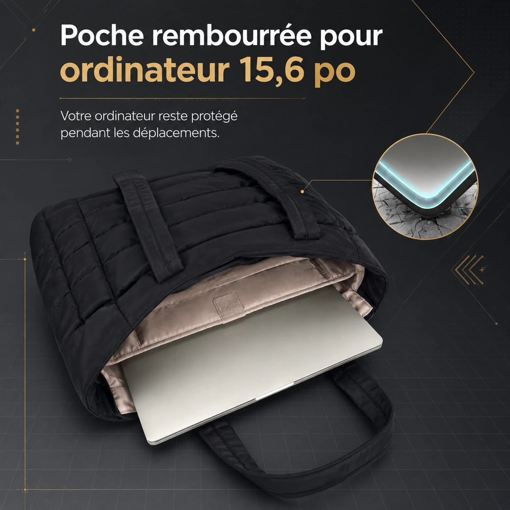 Tote bag matelassé noir poche