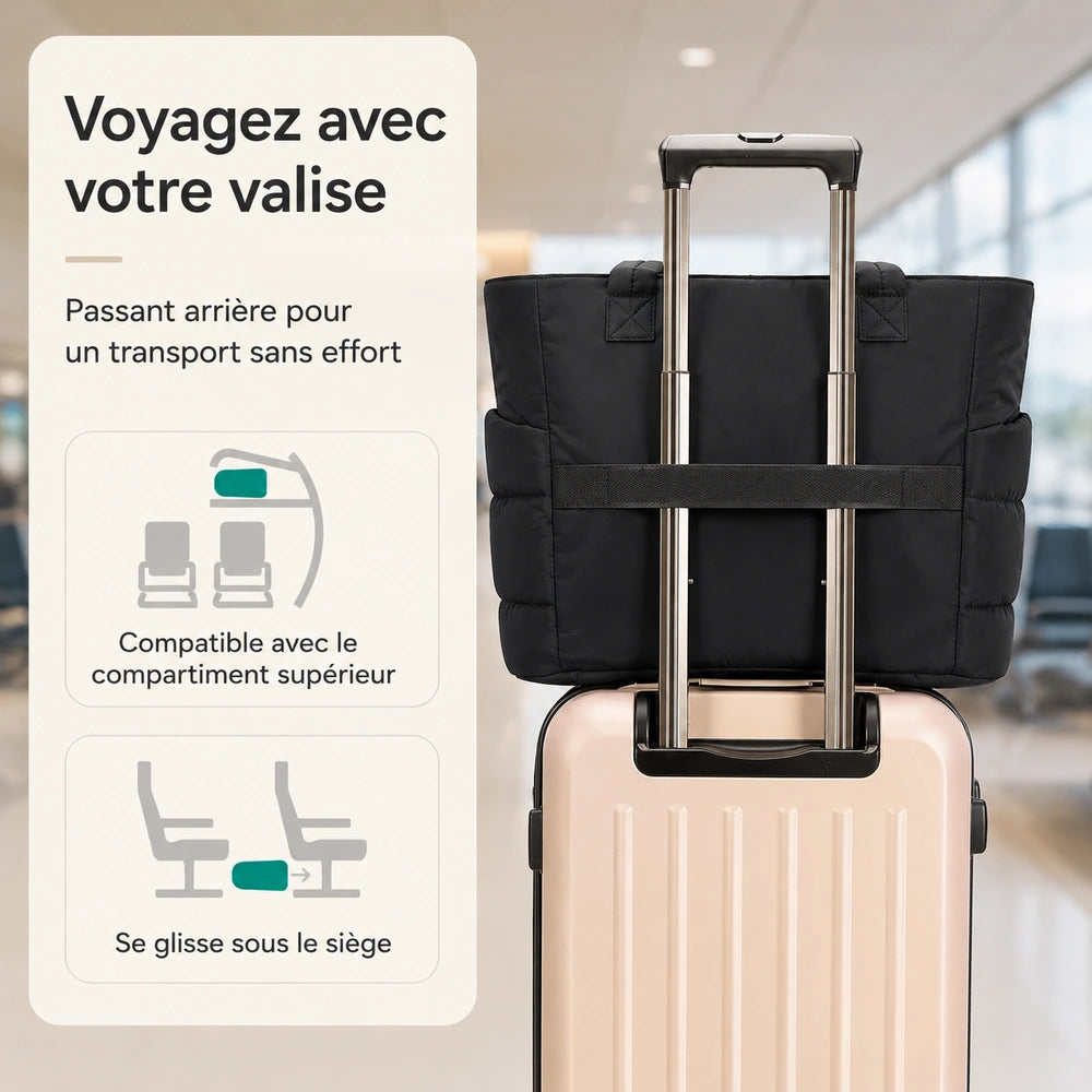 Tote bag matelassé noir avec valise