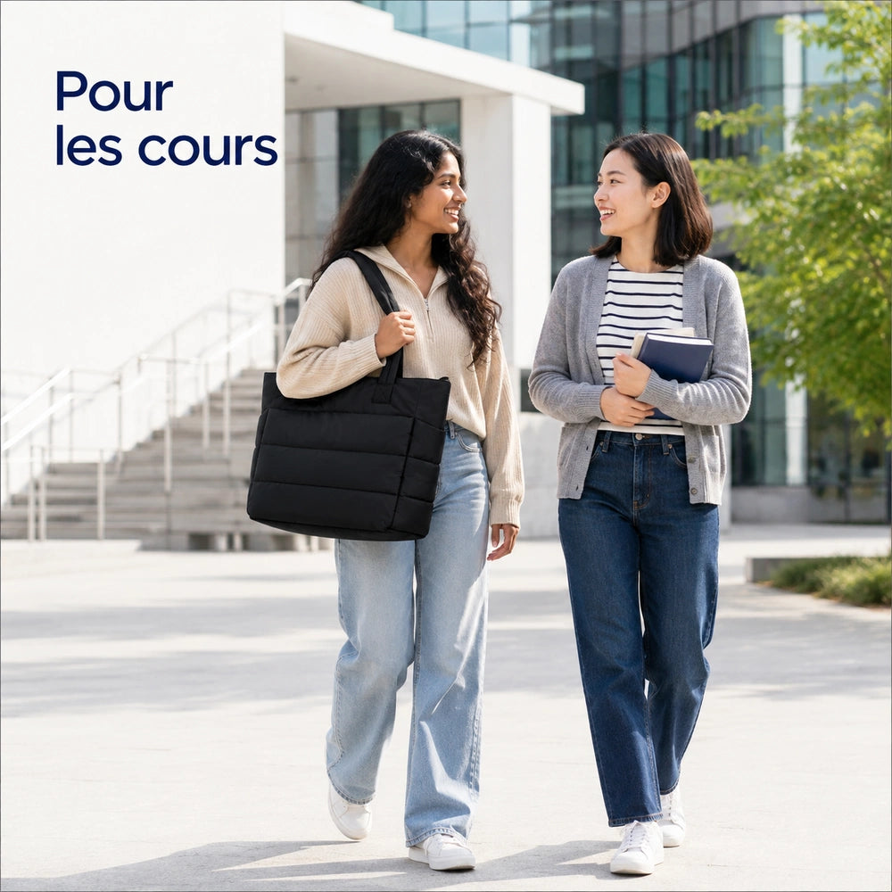 Tote bag matelassé noir pour cours
