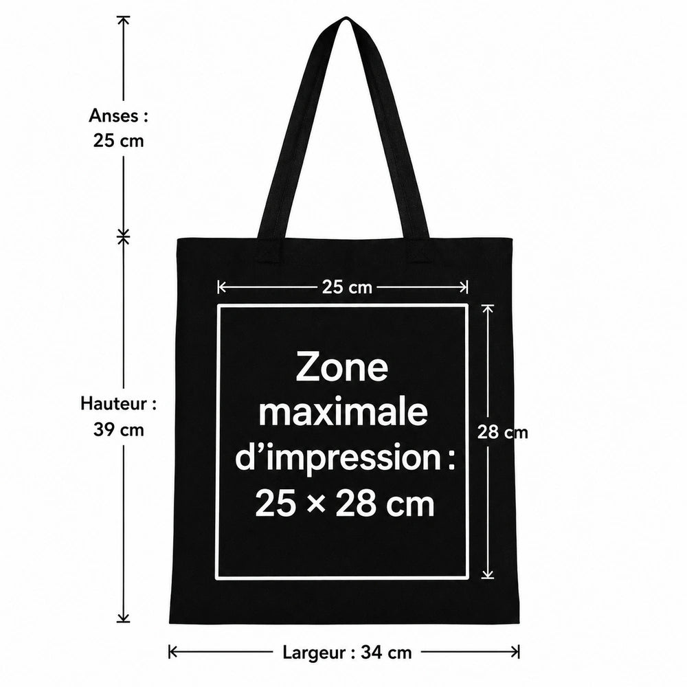 Tote bag noir tissu dimensions