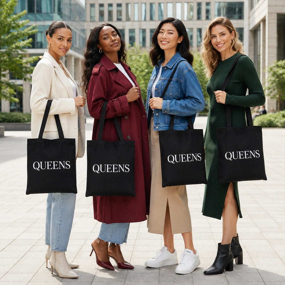 Tote bag noir tissu logo queens