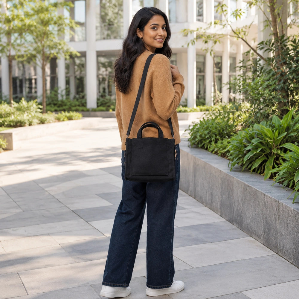 Tote bag velours noir bandoulière