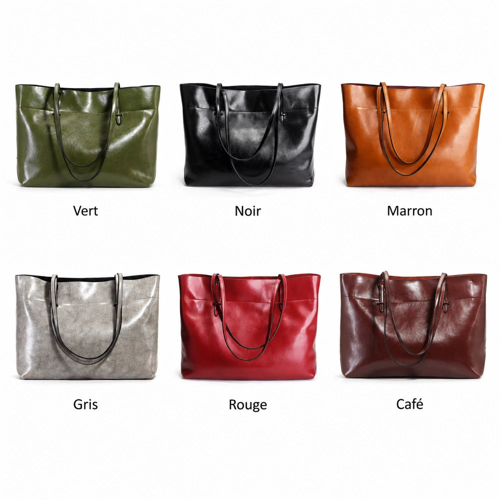 Grand sac à main cuir femme décliné en vert, noir, marron, gris, rouge et café