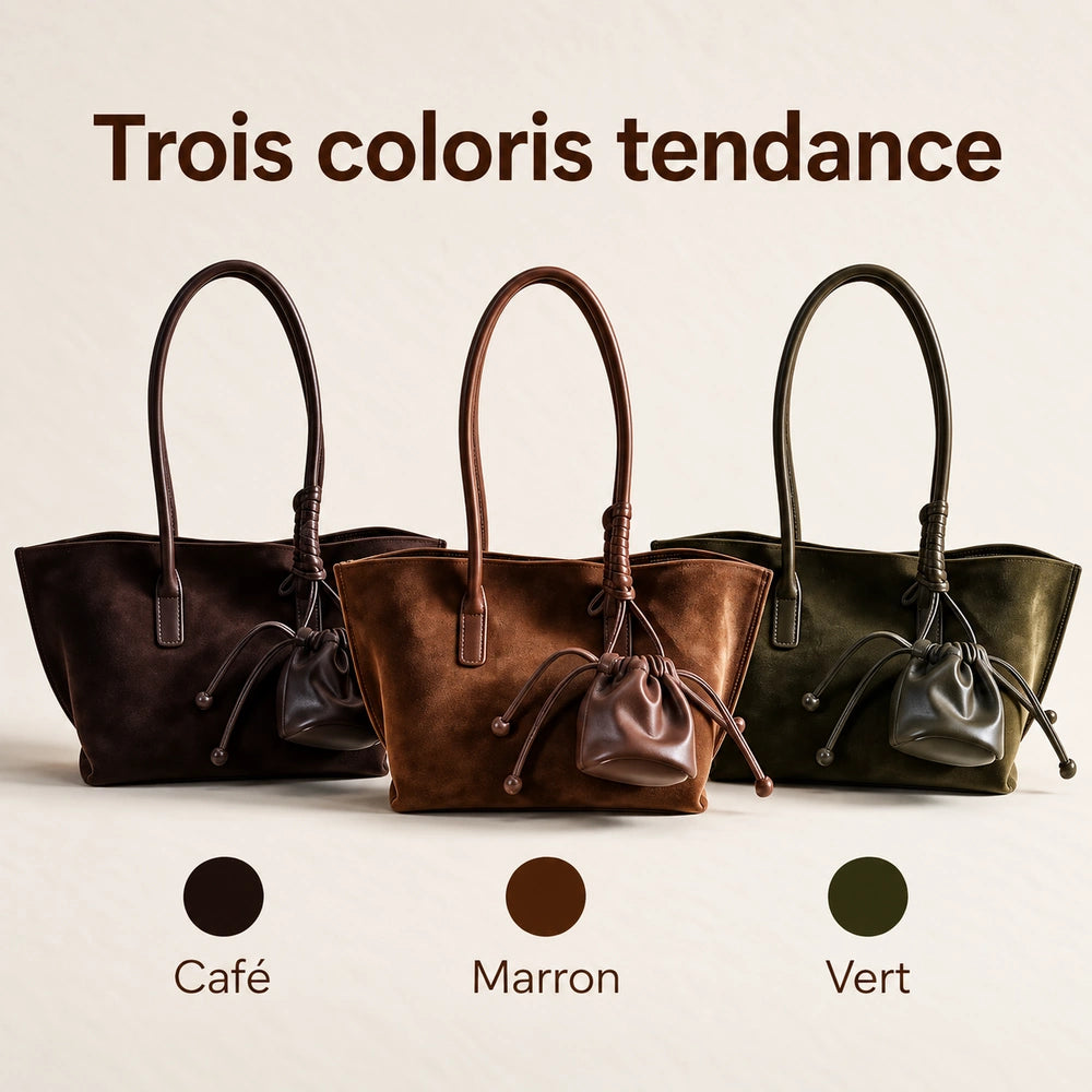 Trois coloris de grands sacs cabas en daim pour femme