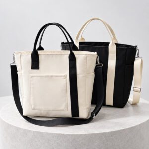 Grand sac à main fourre-tout blanc et noir en nylon