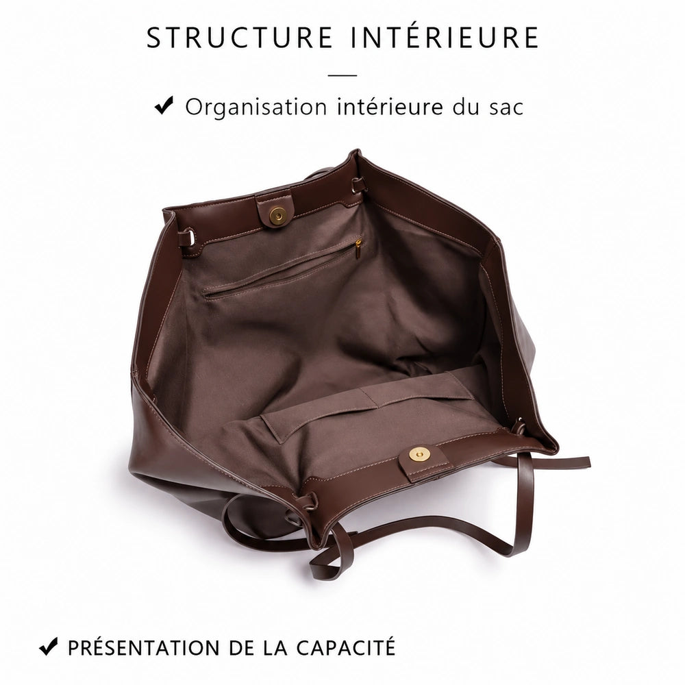 Structure intérieure du grand sac marron avec poche zippée