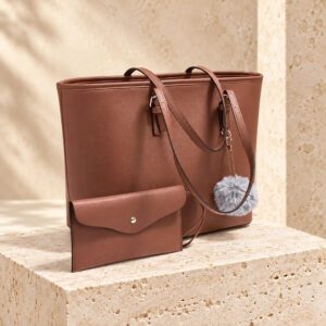 Grand sac à main rigide marron avec pochette assortie