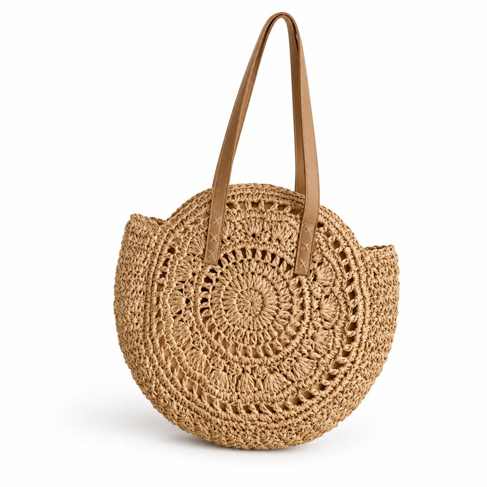 Grand sac à main rond ajouré en paille naturelle