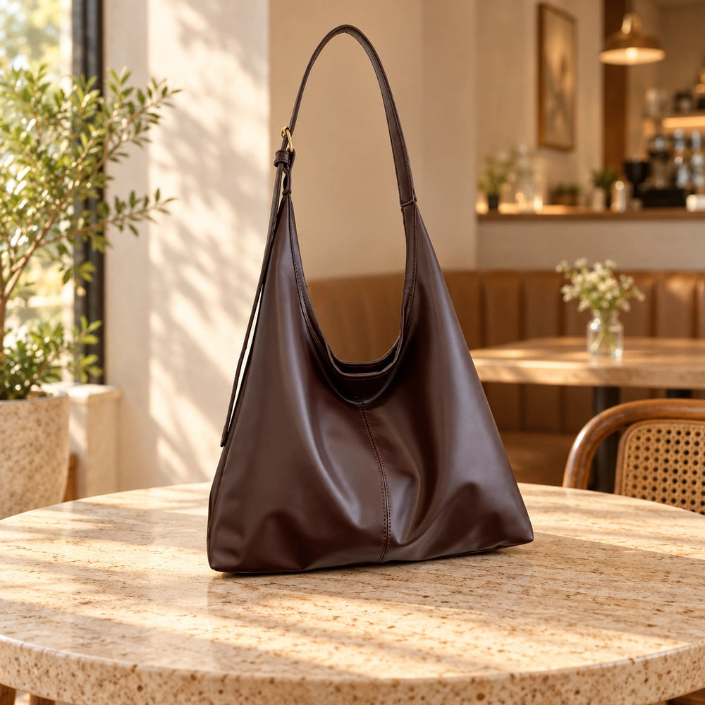 Grand sac à main souple marron