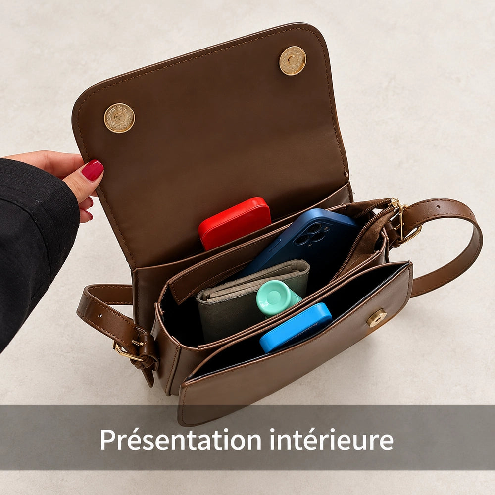 Intérieur compartimenté du petit sac à main beige