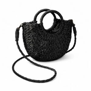 Sac à main bandoulière en paille noir