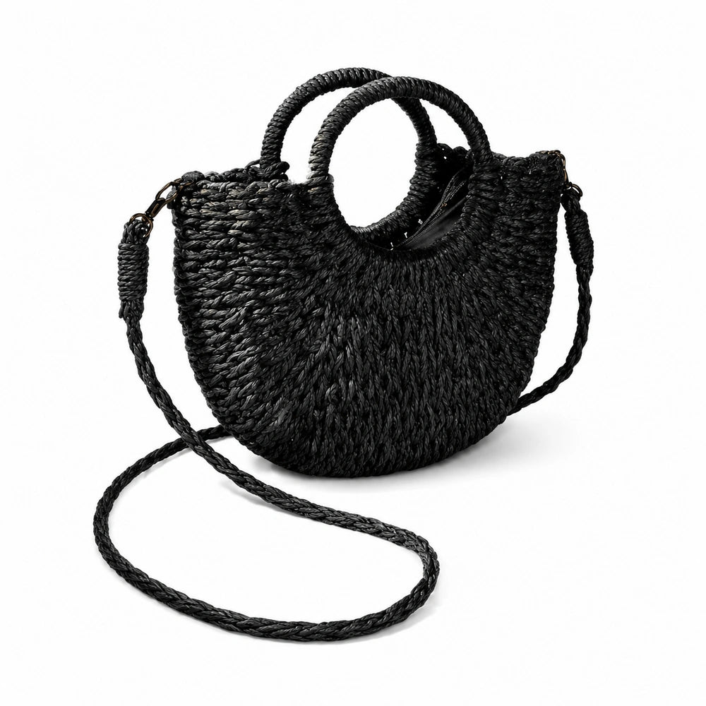 Sac à main bandoulière en paille noir