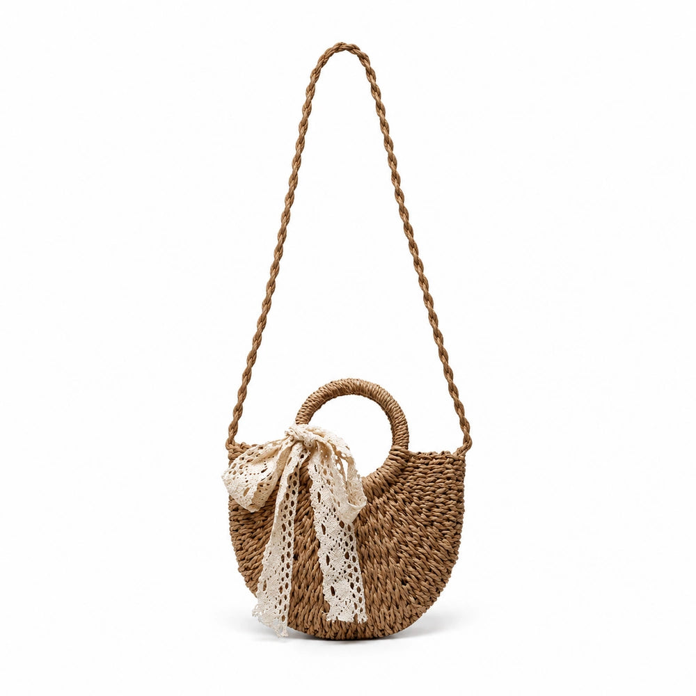 Sac à main bandoulière en paille ruban