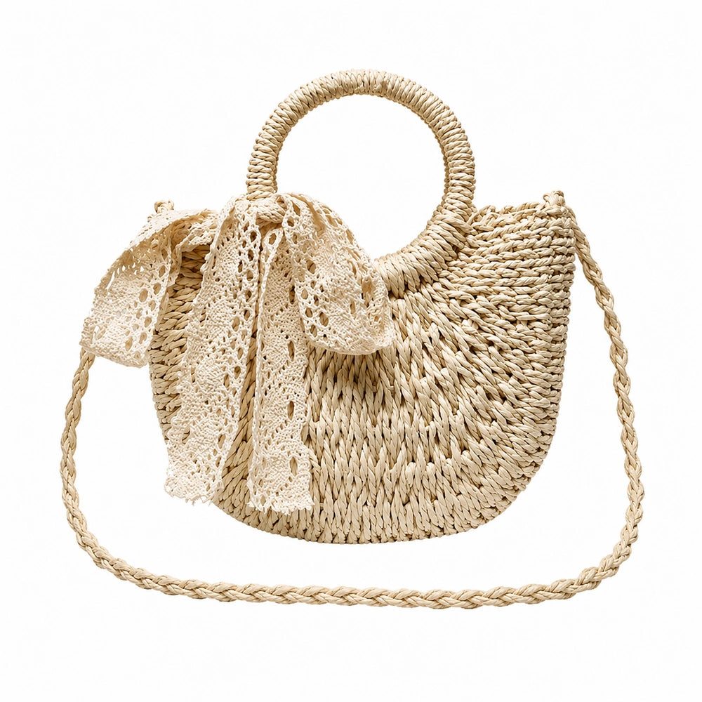 Sac à main bandoulière en paille clair ruban