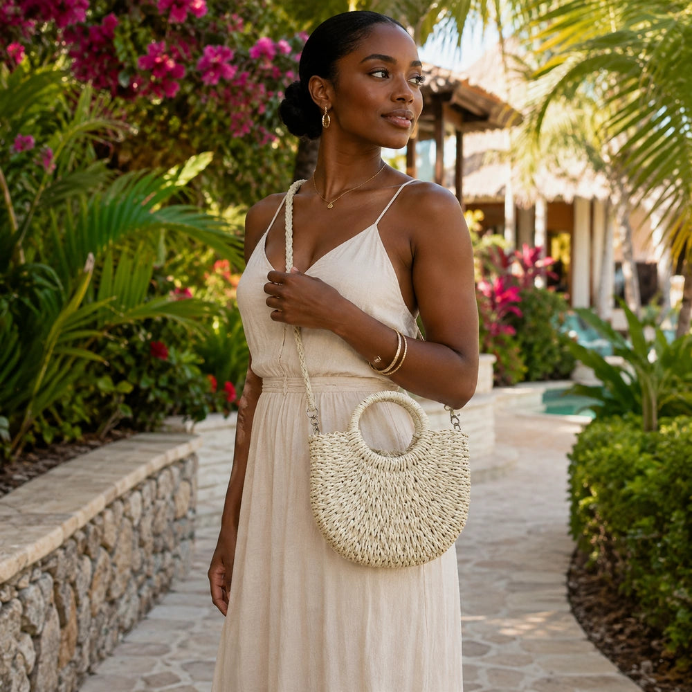 Sac à main bandoulière en paille femme noire