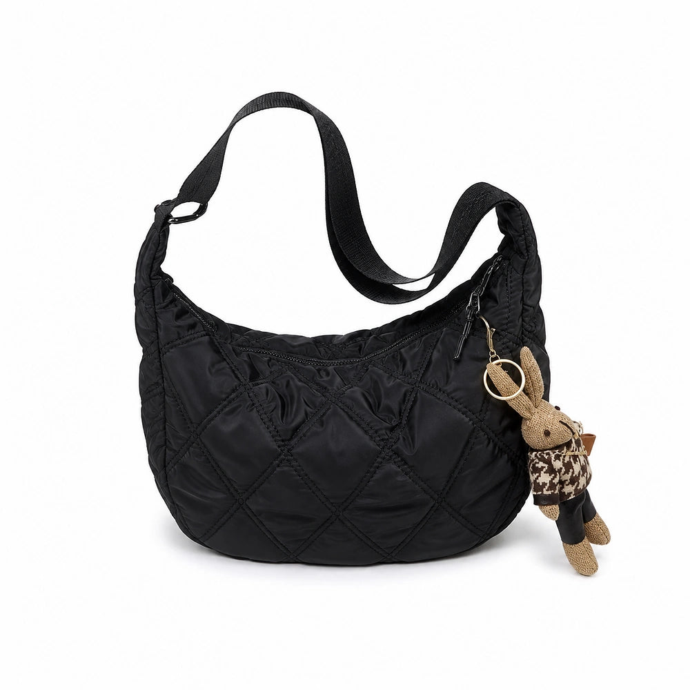 Sac à main bandoulière matelassé avec peluche lapin