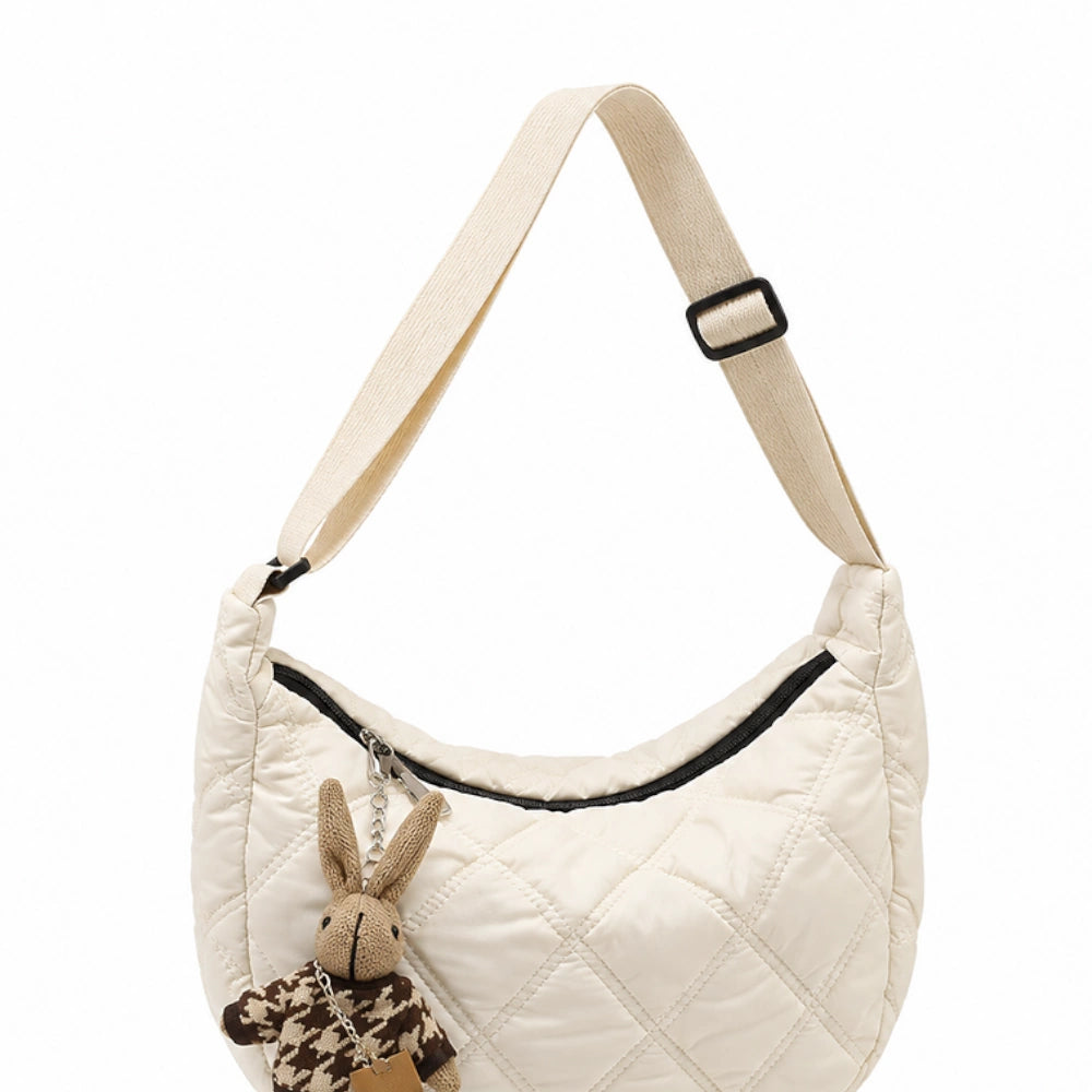 Sac à main bandoulière matelassé avec peluche lapin blanche