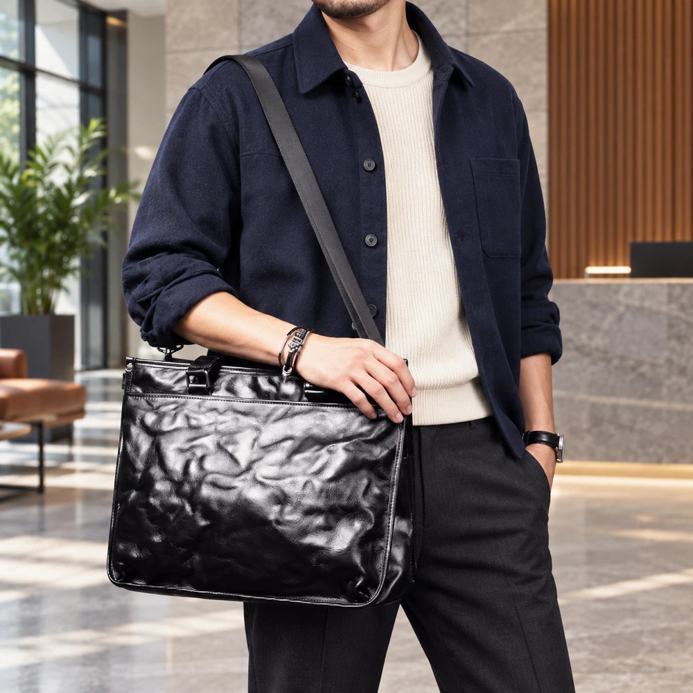 Sac à main homme en cuir noir