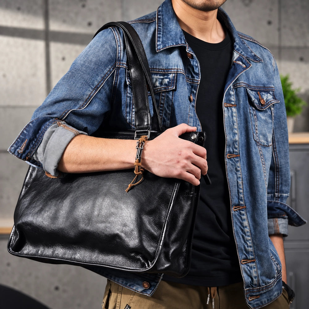 Sac à main homme en cuir porté
