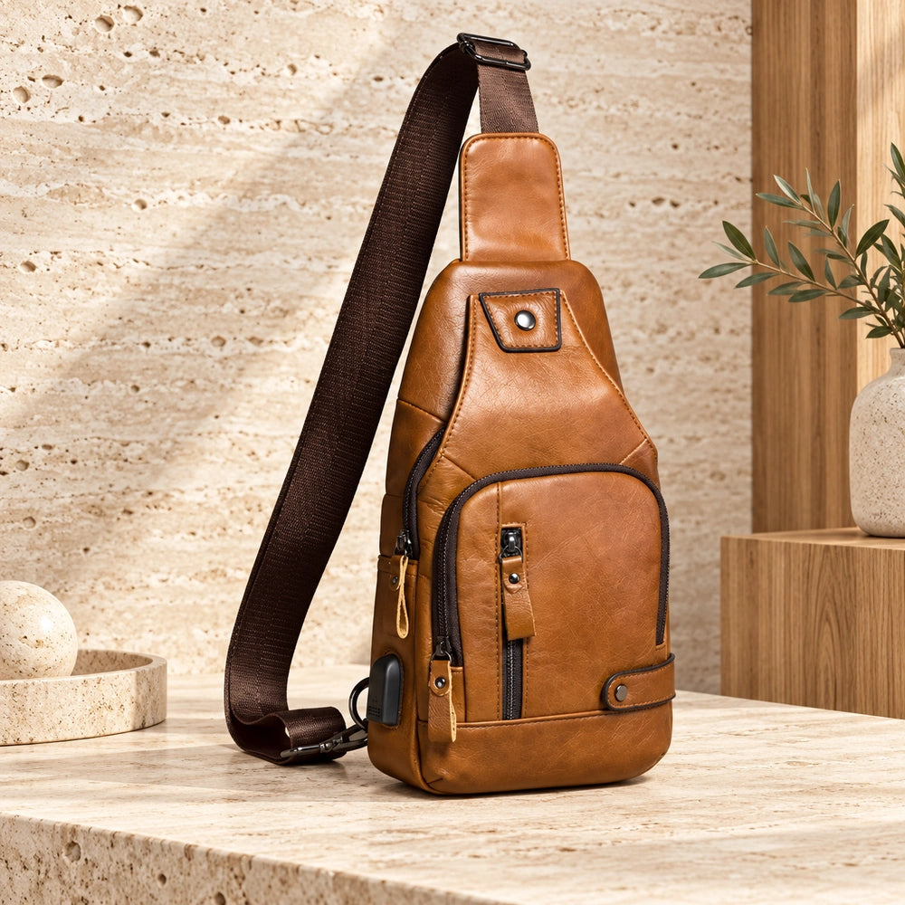 Sac porté épaule homme marron