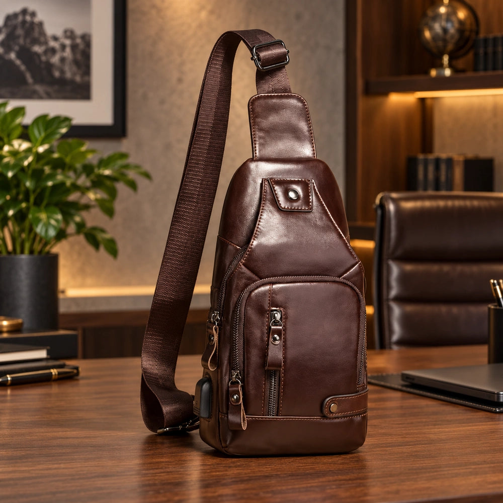 Sac porté épaule homme café