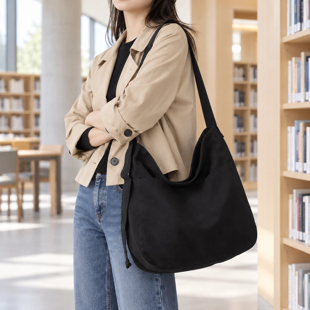 Sac porté épaule toile femme en noir