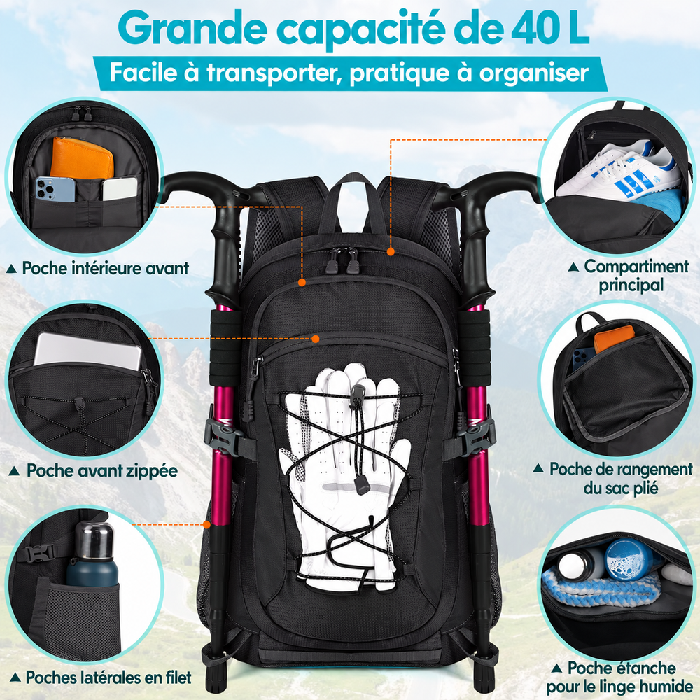 Sac à dos voyage 40L capacité