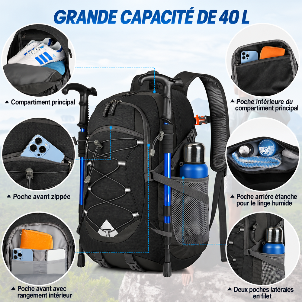 Sac à dos voyage 40L grande capacité
