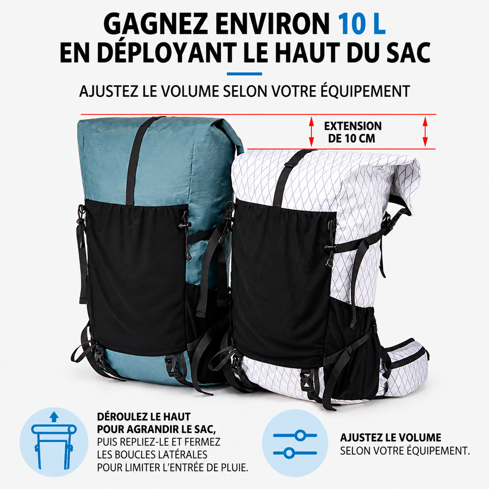 Sac à dos femme 40L extensible