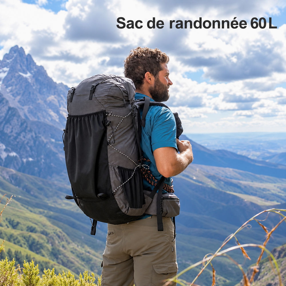 Sac de randonnée 60L dans la montagne
