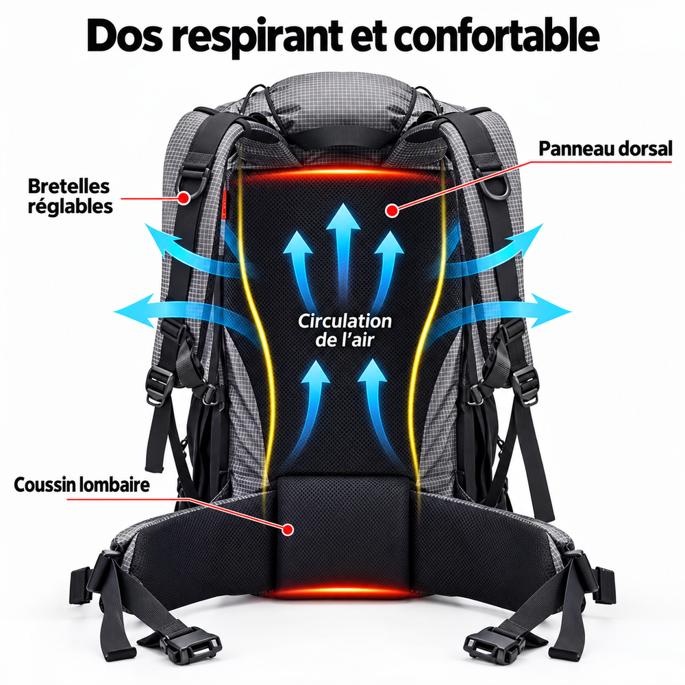 Sac de randonnée 60L dos respirant