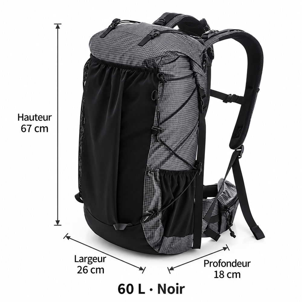 Sac de randonnée 60L dimensions