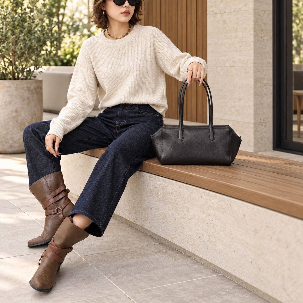 Sac porté épaule cuir noir femme lunette