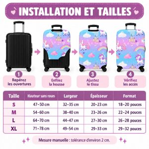 Housse valise licorne taille
