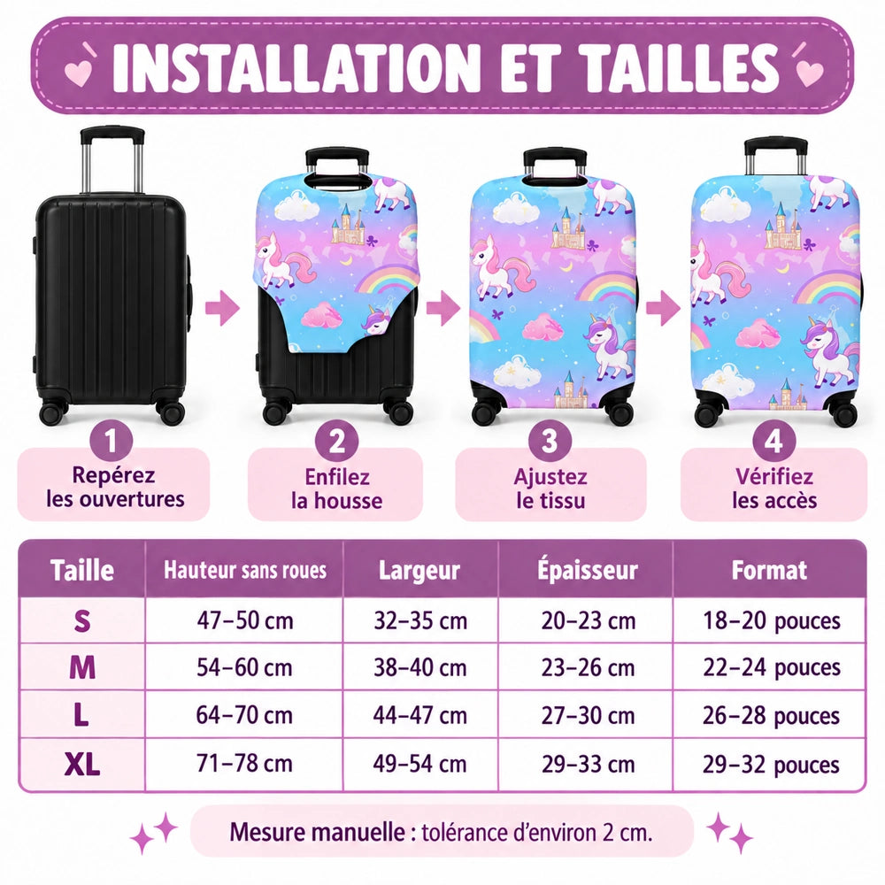 Housse valise licorne taille