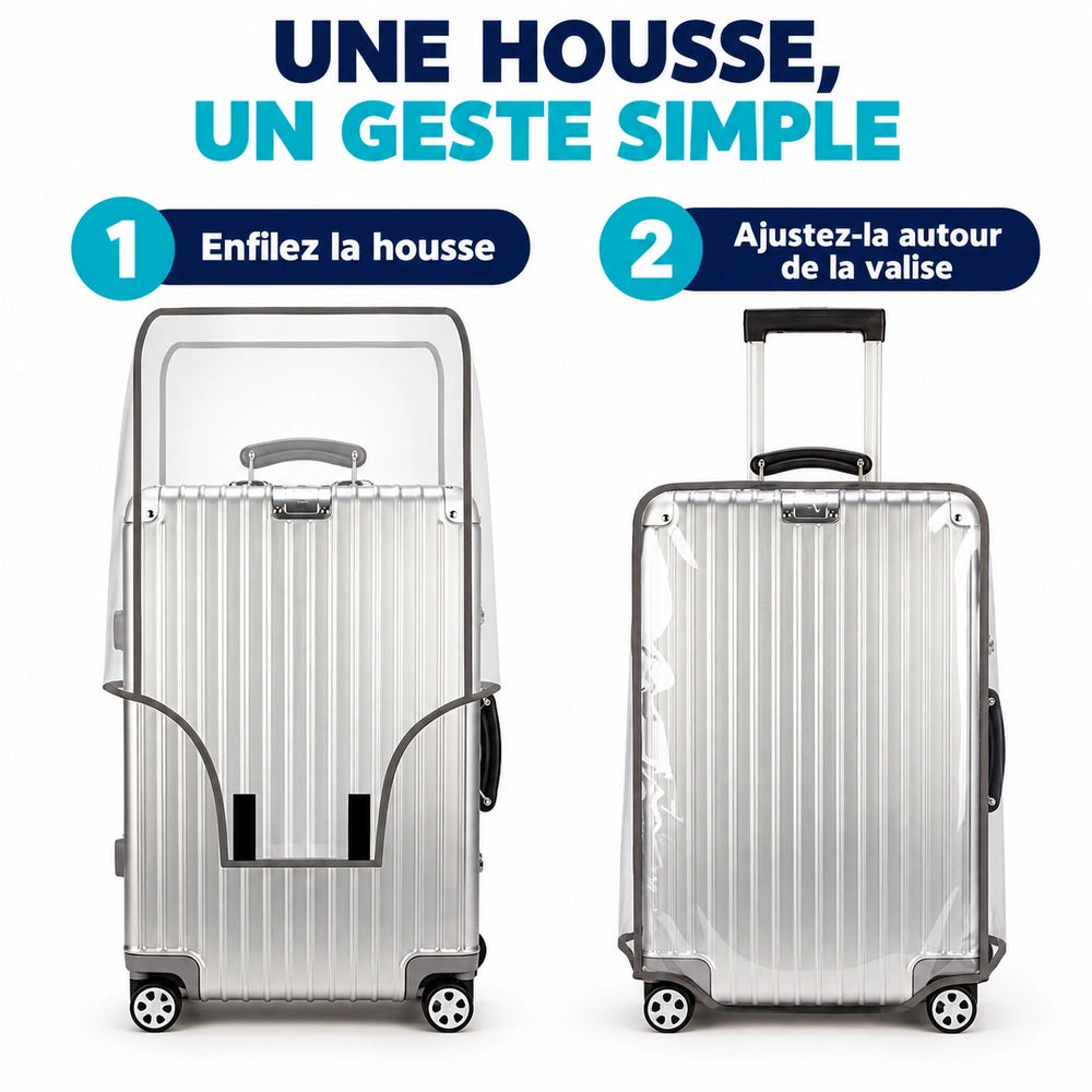 Housse valise transparente mise en place