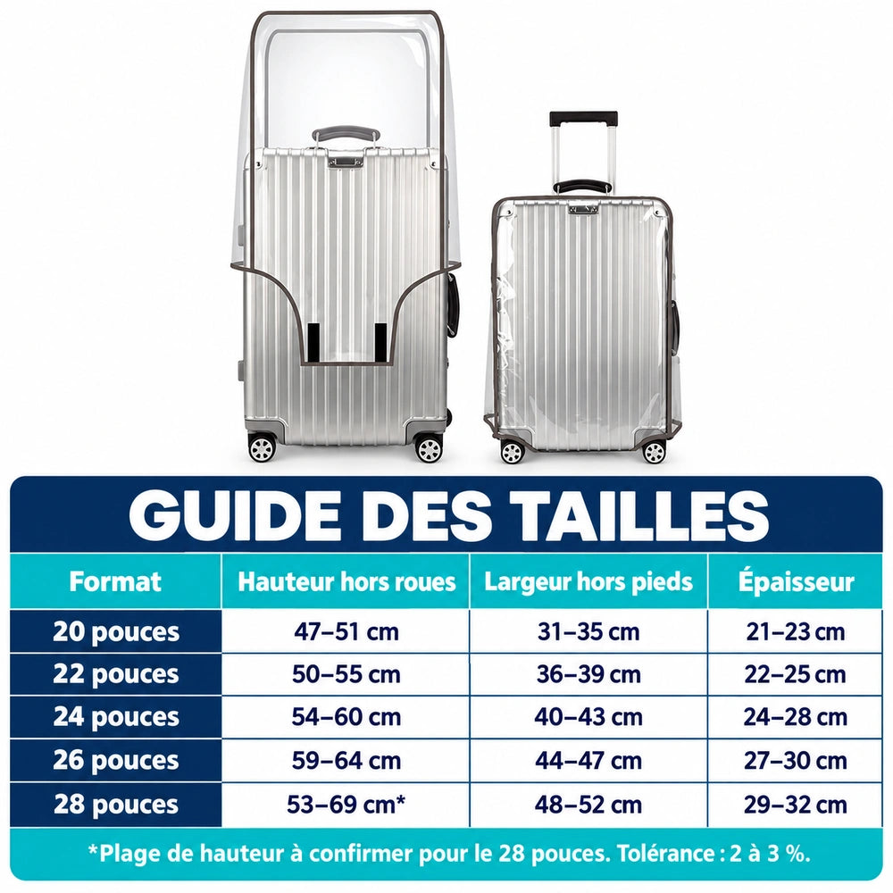 Housse valise transparente tailles