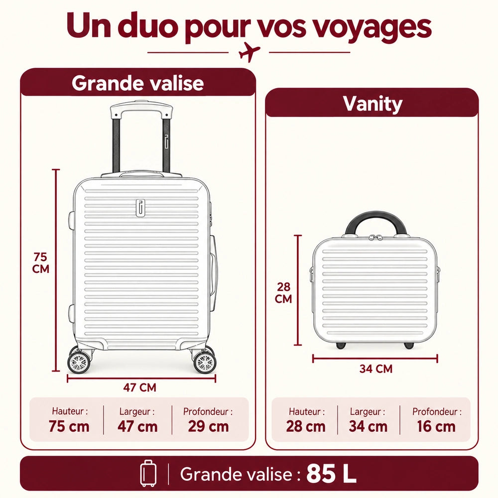 Lot de 2 valises soute dimensions
